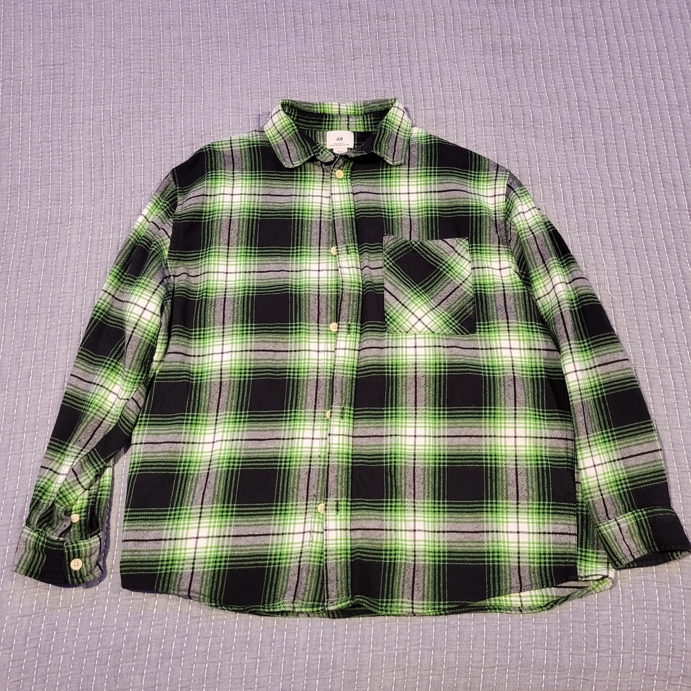 H&M Black and Green Plaid Shirt
